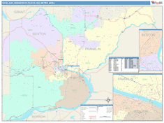 Richland-Kennewick-Pasco Metro Area Wall Map Color Cast Style 2024